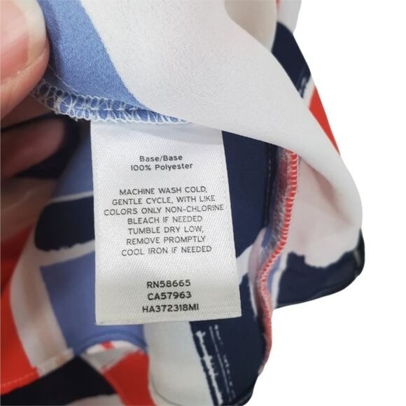 HALOGEN Womens Blouse Medium Sleeveless Color Block Sheer Peplum Ruffle Red Blue - Picture 7 of 8